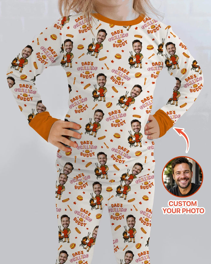 Custom Photo Dad's Grilling Buddy Family Matching Bamboo Two Piece Long Sleeve Pajama Set
