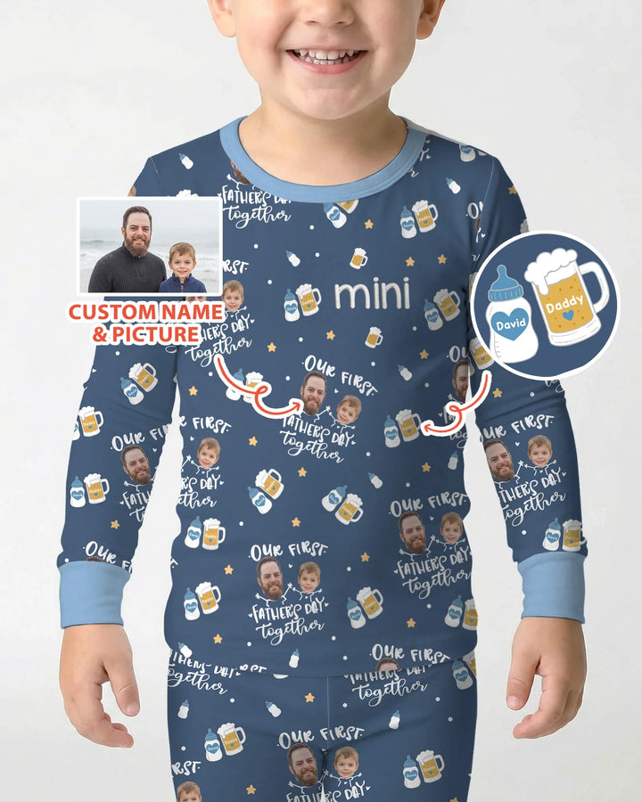 Personalized Embroidered Our First Father's Day Bamboo Two Piece Long Sleeve Pajama Set