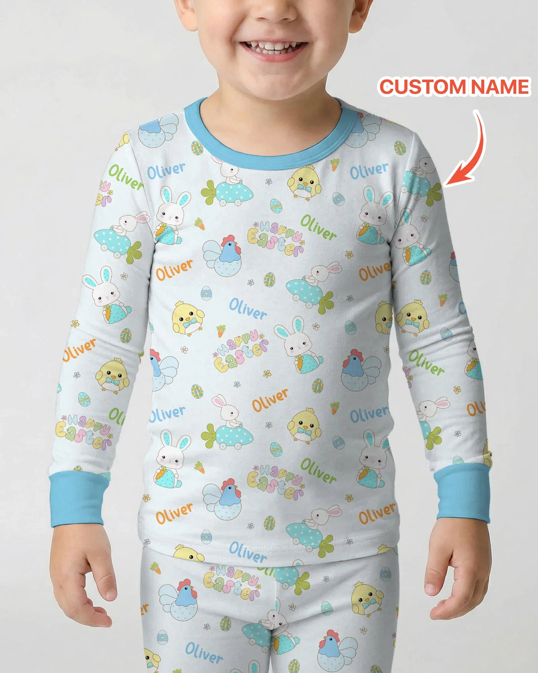 Custom name Happy Easter Two Piece Long Sleeve Pajama Set