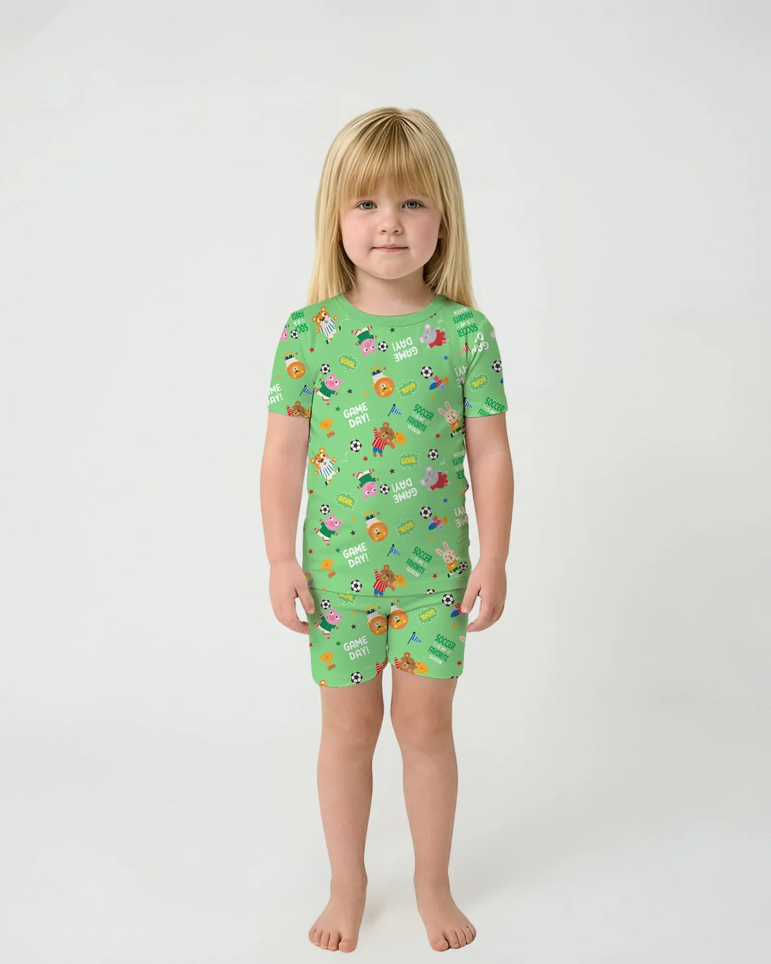 The World Cup Soccer Animals Bamboo Two Piece Short Sleeve Shorts Pajama Set