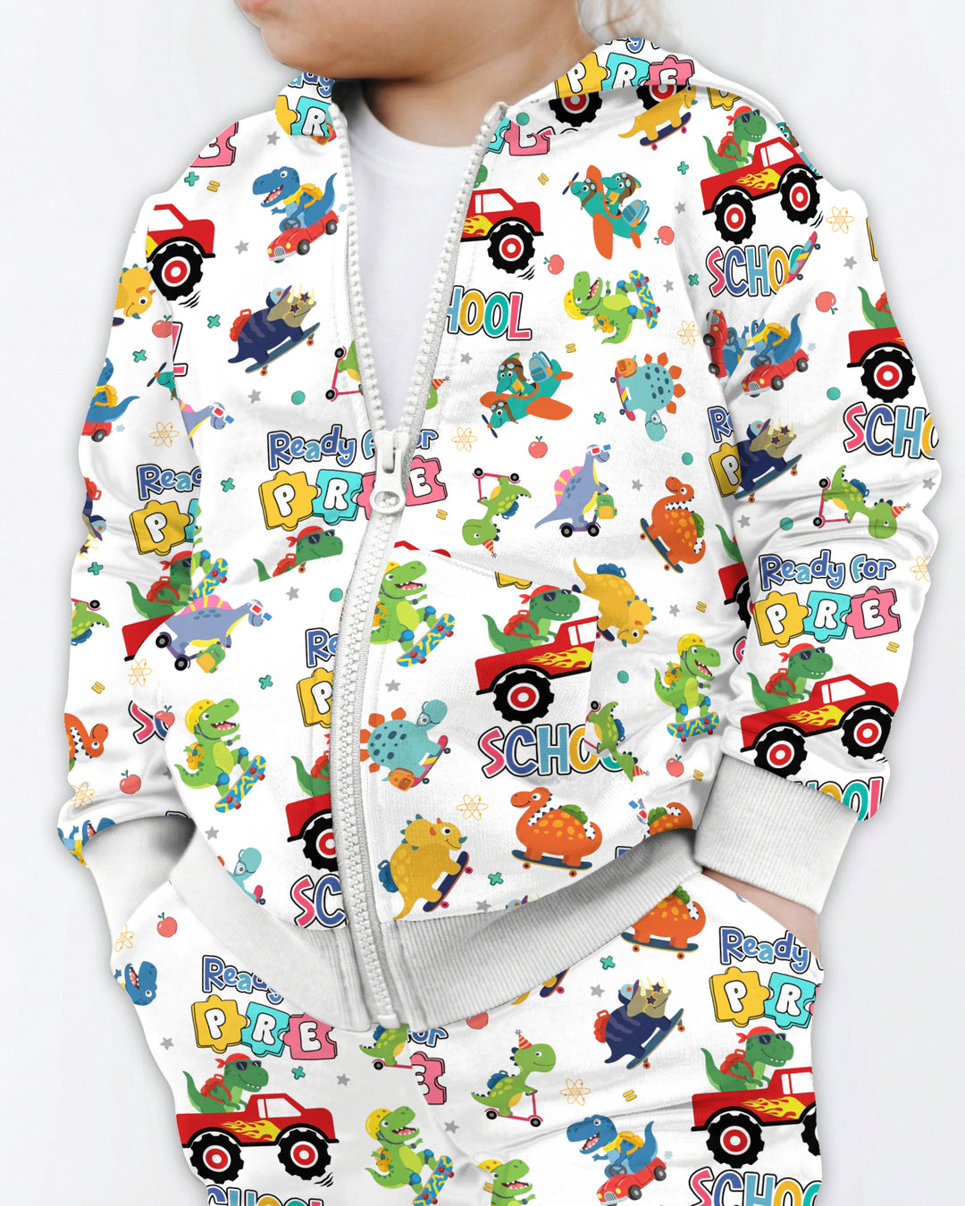 First Day of Preschool T-Rex Bamboo Zip Hoodie