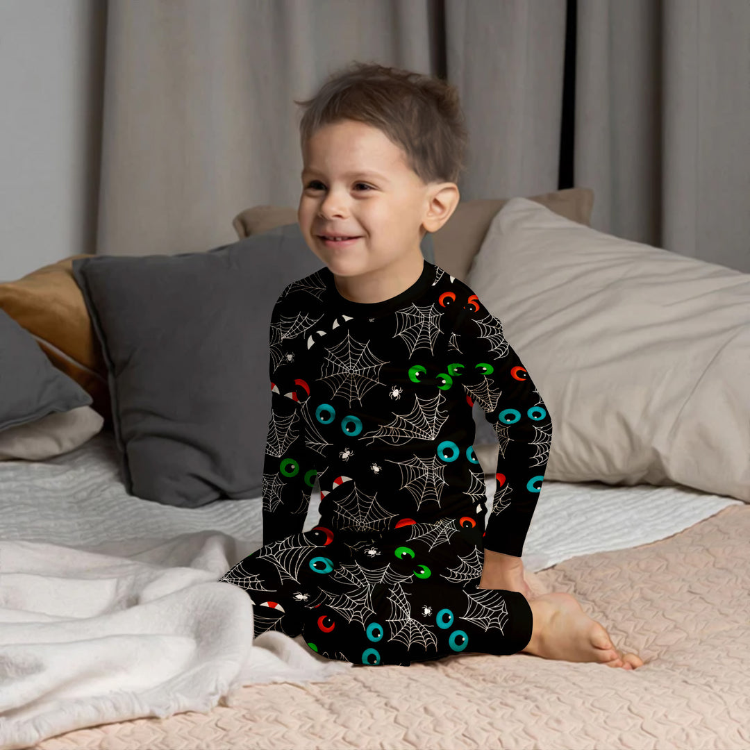 Glow In The Dark Creepy Spiderweb Two Piece Long Sleeve Pajama Set