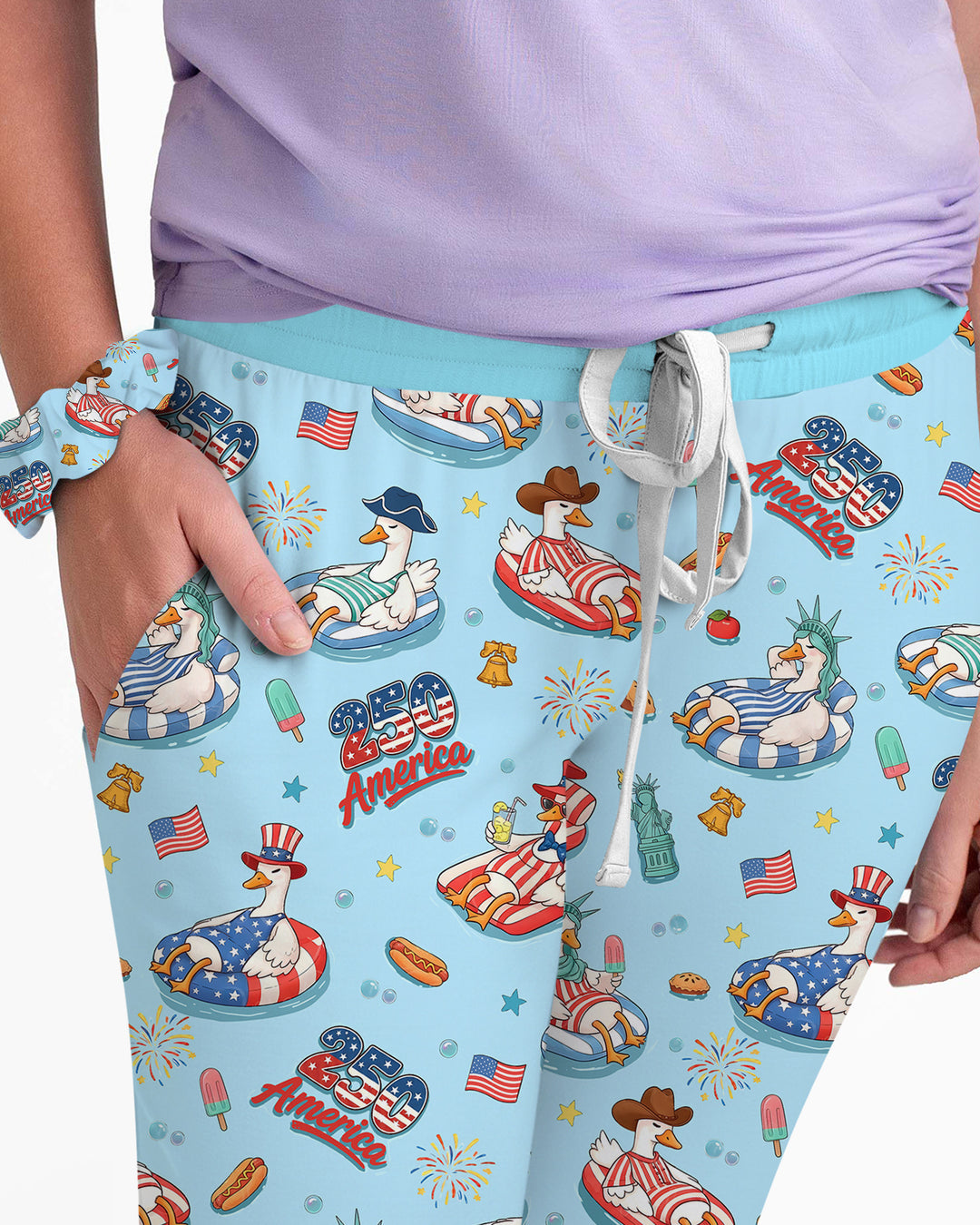 250 America Patriotic Goose Family Matching Bamboo Women Pajama Set