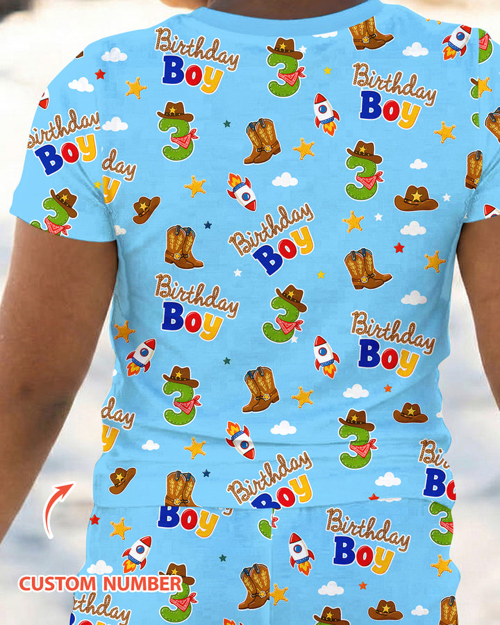 Custom Birthday Western Boy Bamboo Two Piece Short Sleeve Pajama Set