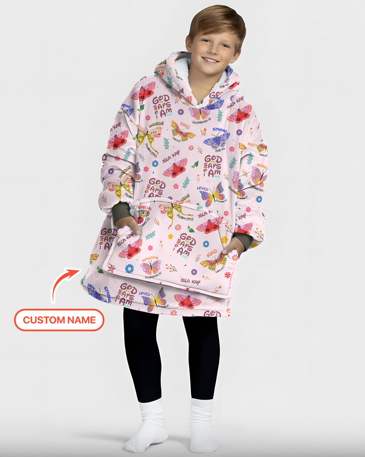 God says I am Butterfly Blanket Hoodie