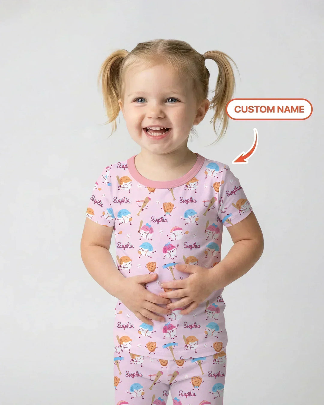 Custom Name Ballparl Family Matching Bamboo Two Piece Short Sleeve Pajama Set