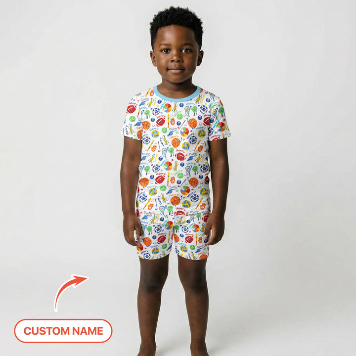 Play Ball Custom Name Two Piece Short Sleeve Shorts Pajama Set