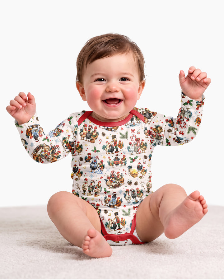 Funny Roosters On Christmas Bamboo Bodysuit