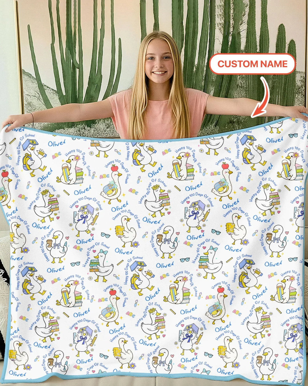 Custom Name Goose Happy 100 Days Of School Blanket