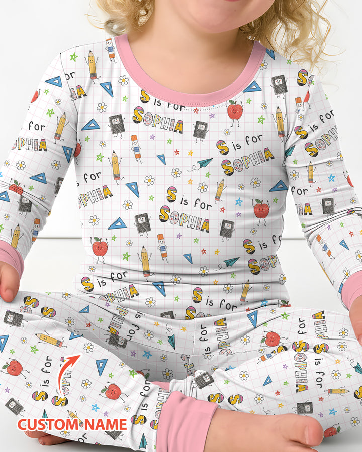 Personalized Back To School Bamboo Two Piece Long Sleeve Pajama Set
