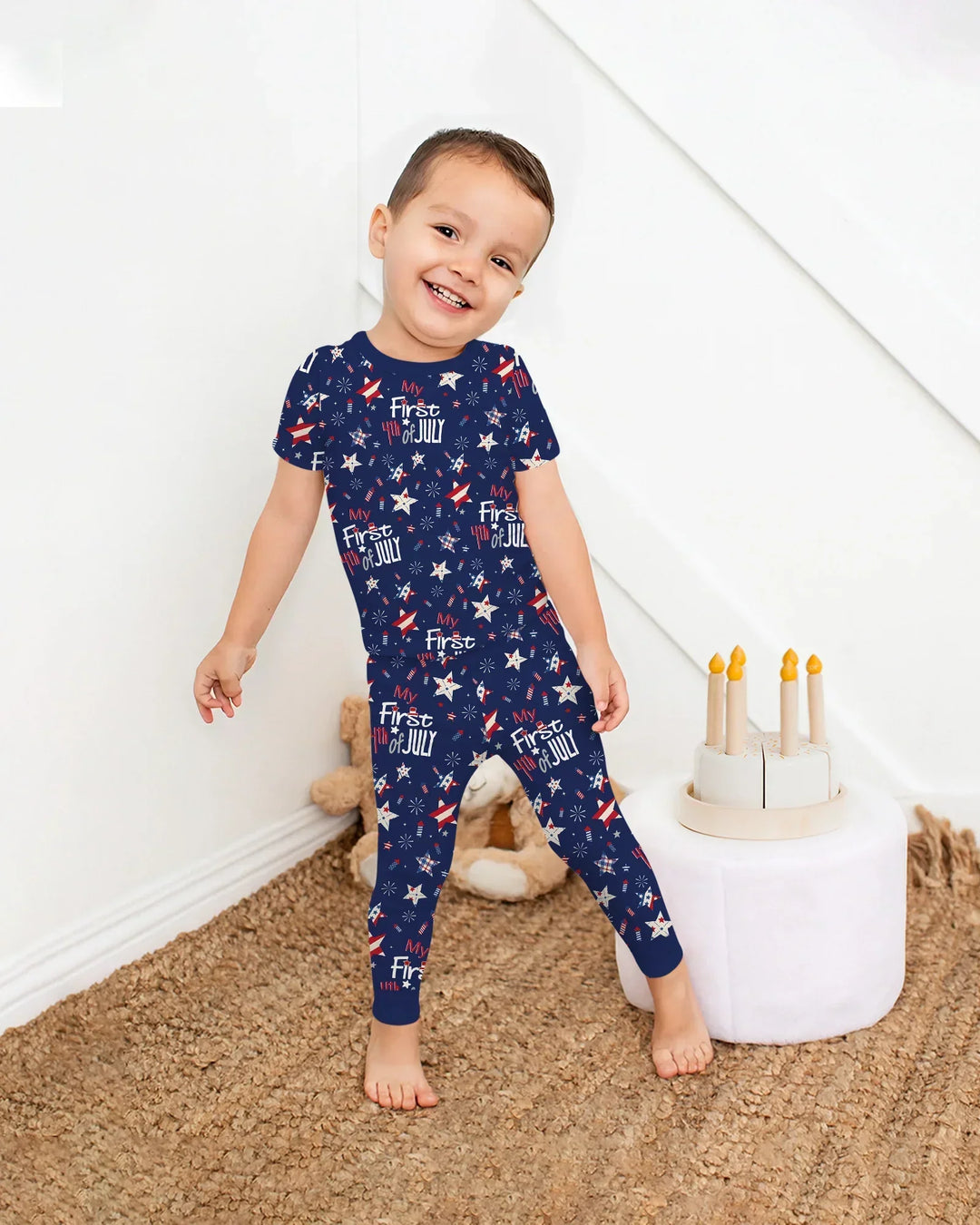 My First 4th of July Star Striped Bamboo Two Piece Short Sleeve Pajama Set