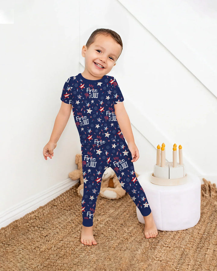 My First 4th of July Star Striped Bamboo Two Piece Short Sleeve Pajama Set