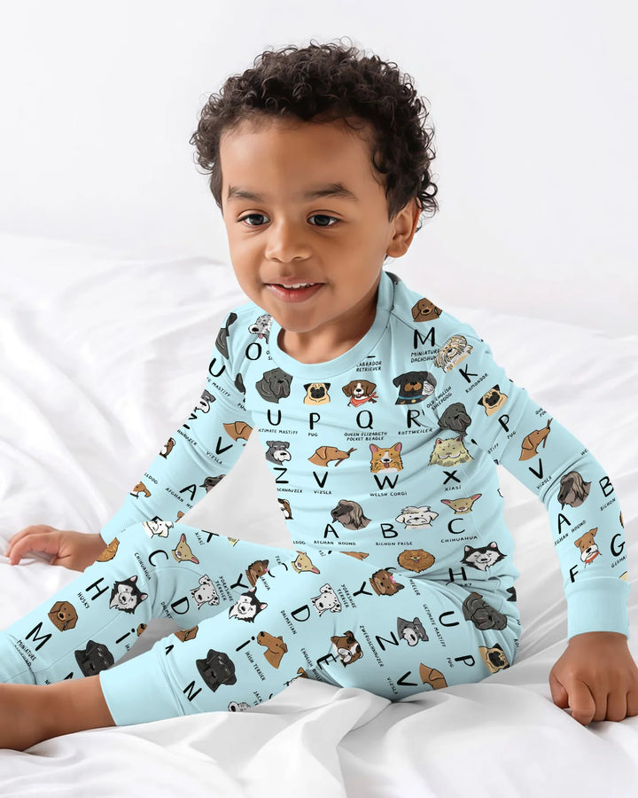 Funny Dogs Alphabet Two Piece Long Sleeve Pajama Set