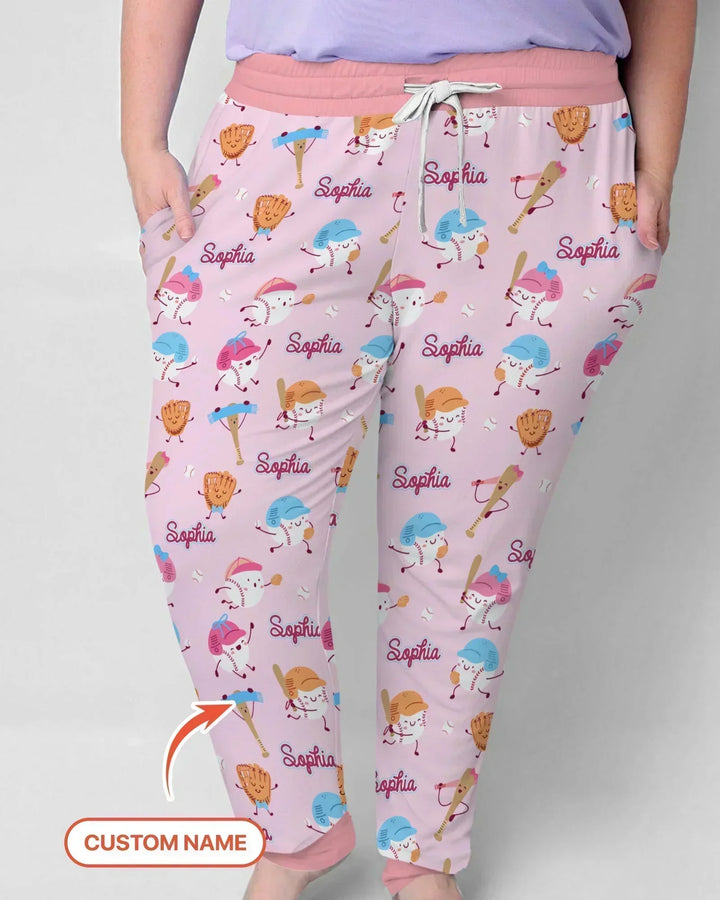 Custom Name Ballparl Family Matching Bamboo Women Pajama Set