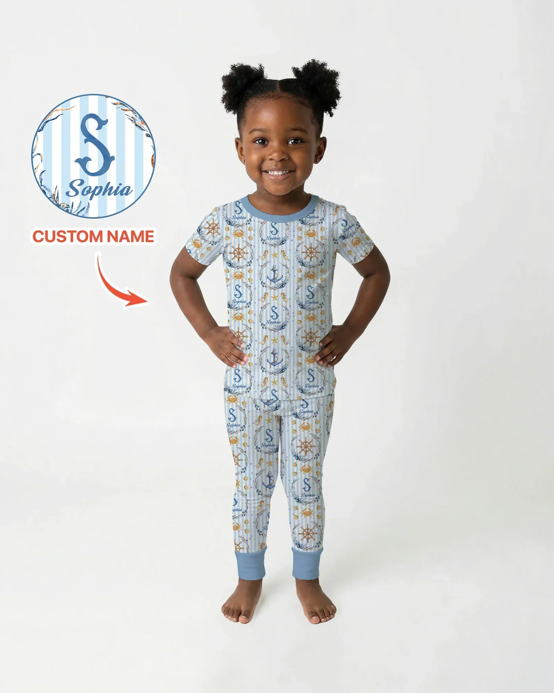Bon Voyage Custom Name Bamboo Two Piece Short Sleeve Pajama Set