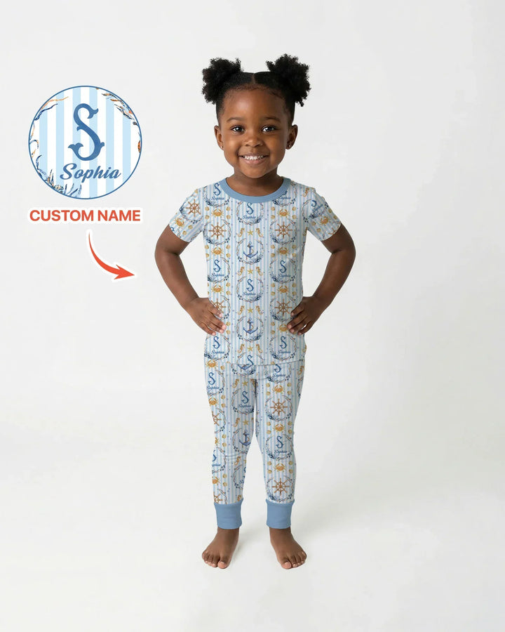 Bon Voyage Custom Name Bamboo Two Piece Short Sleeve Pajama Set