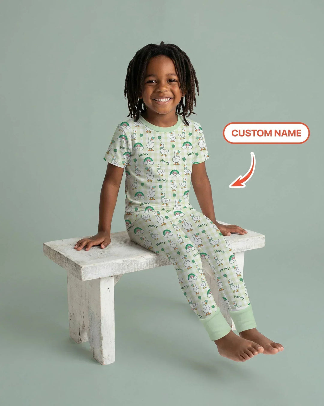 Custom Name Lucky Ducks Two Piece Short Sleeve Pajama Set