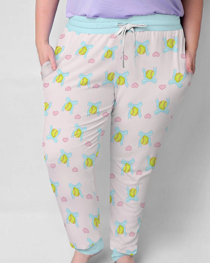 Softbal Coquette Schleifen Damen Schlafanzug Set