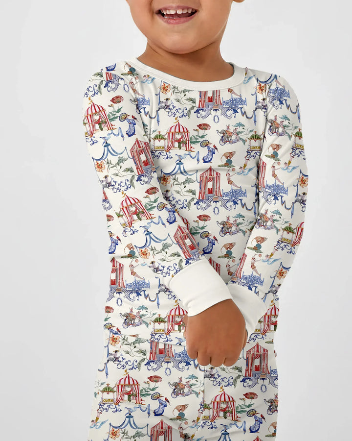 Vintage Lousiana Circus Toile Family Matching Bamboo Two Piece Long Sleeve Pajama Set