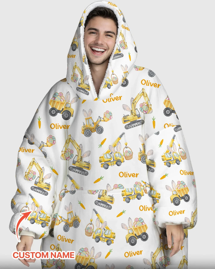 Custom Name Eggs-cavator Construction Blanket Hoodie