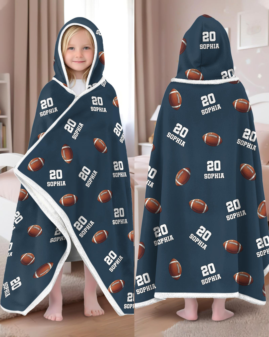 Football Pattern Personalized Wearable Hooded Blanket