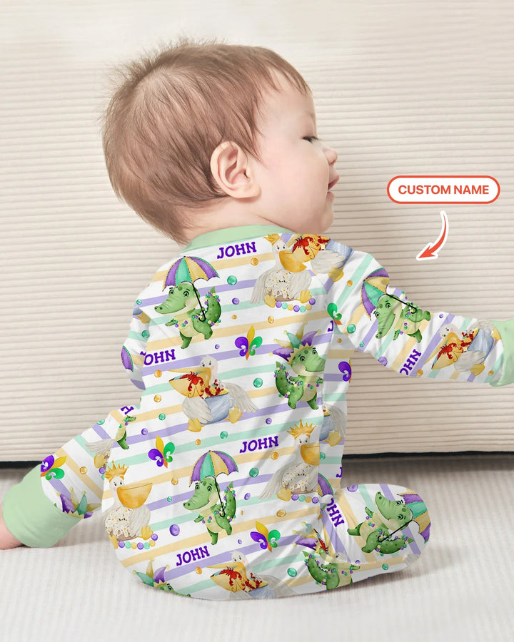 Pijama Convertible de Bambú a Juego para Familia "Aventura de Mardi Gras Feliz"