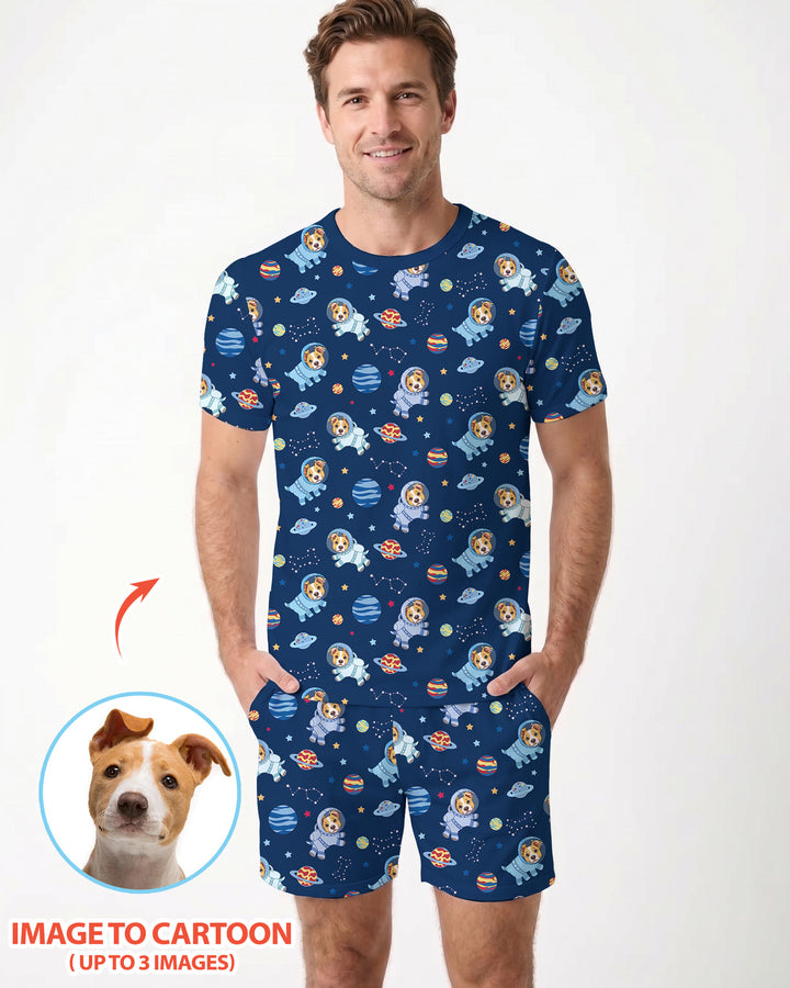 Astronaut Custom Pet Image Family Matching Bamboo Men Short Sleeve Short Pajama Set