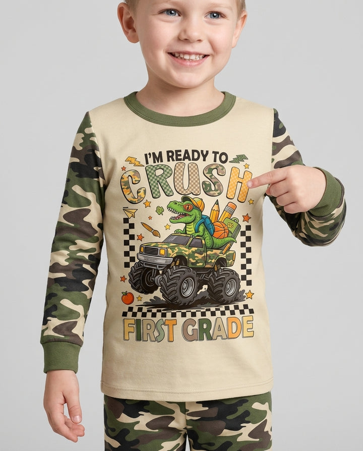Back To School Monster Truck Dino Bamboo Two Piece Long Sleeve Pajama Set