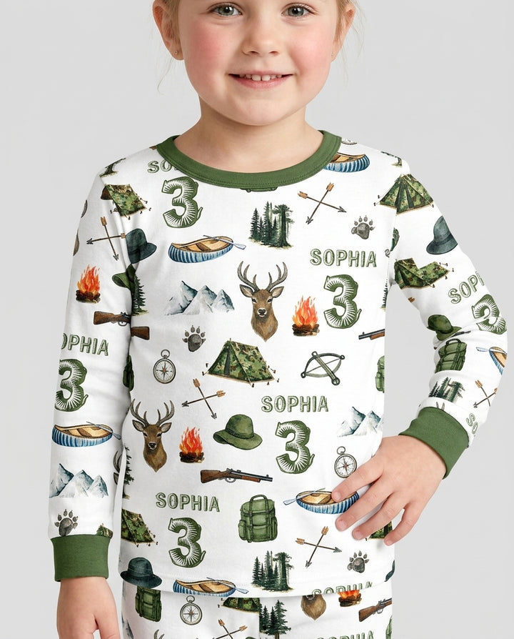 Personalized Birthday Camper Bamboo Two Piece Long Sleeve Pajama Set