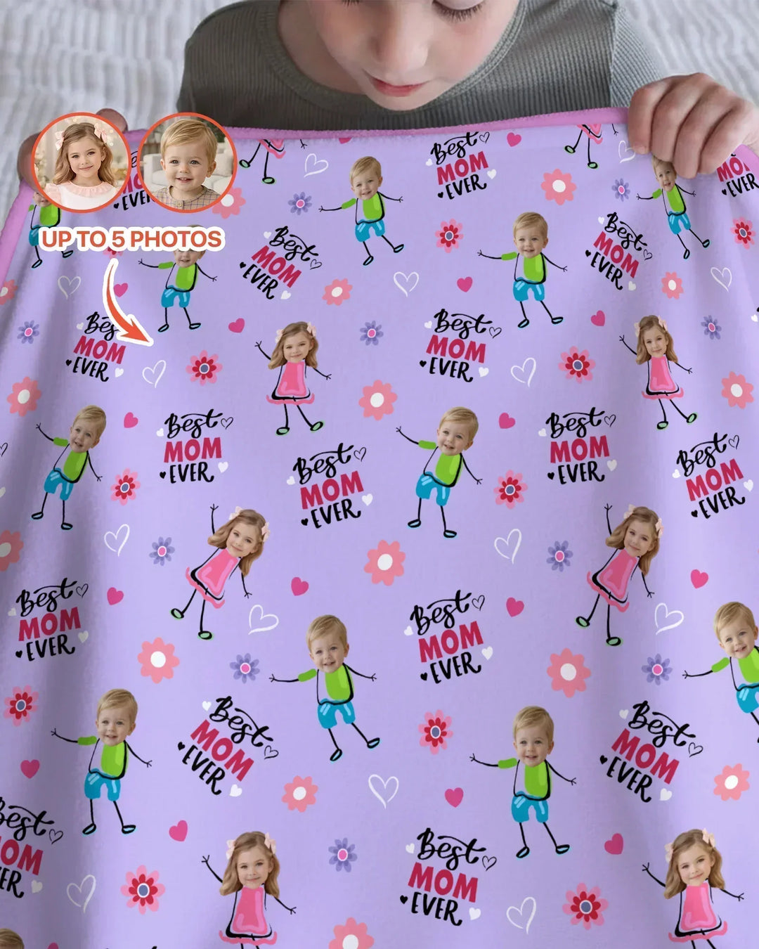 Custom Photo "Best Mom Ever" Doodle Bamboo Blanket