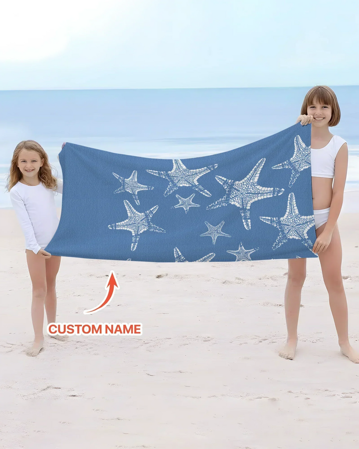 Custom Photo Starfish With Names Bamboo Beach Towel