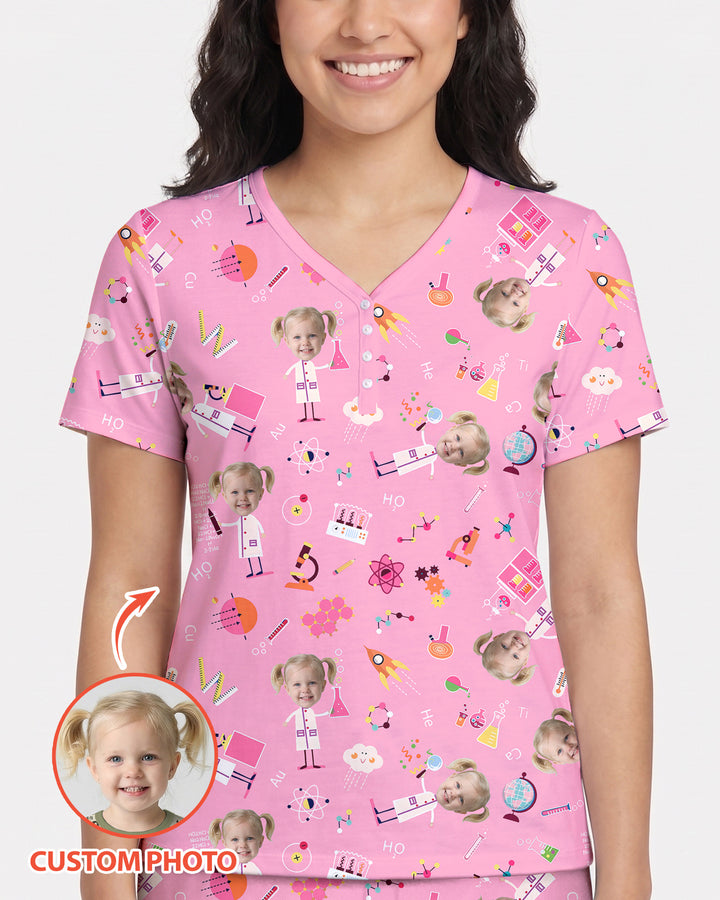Custom Image Chemical Laboratory Bamboo Women Short Sleeve Short Pajama Set