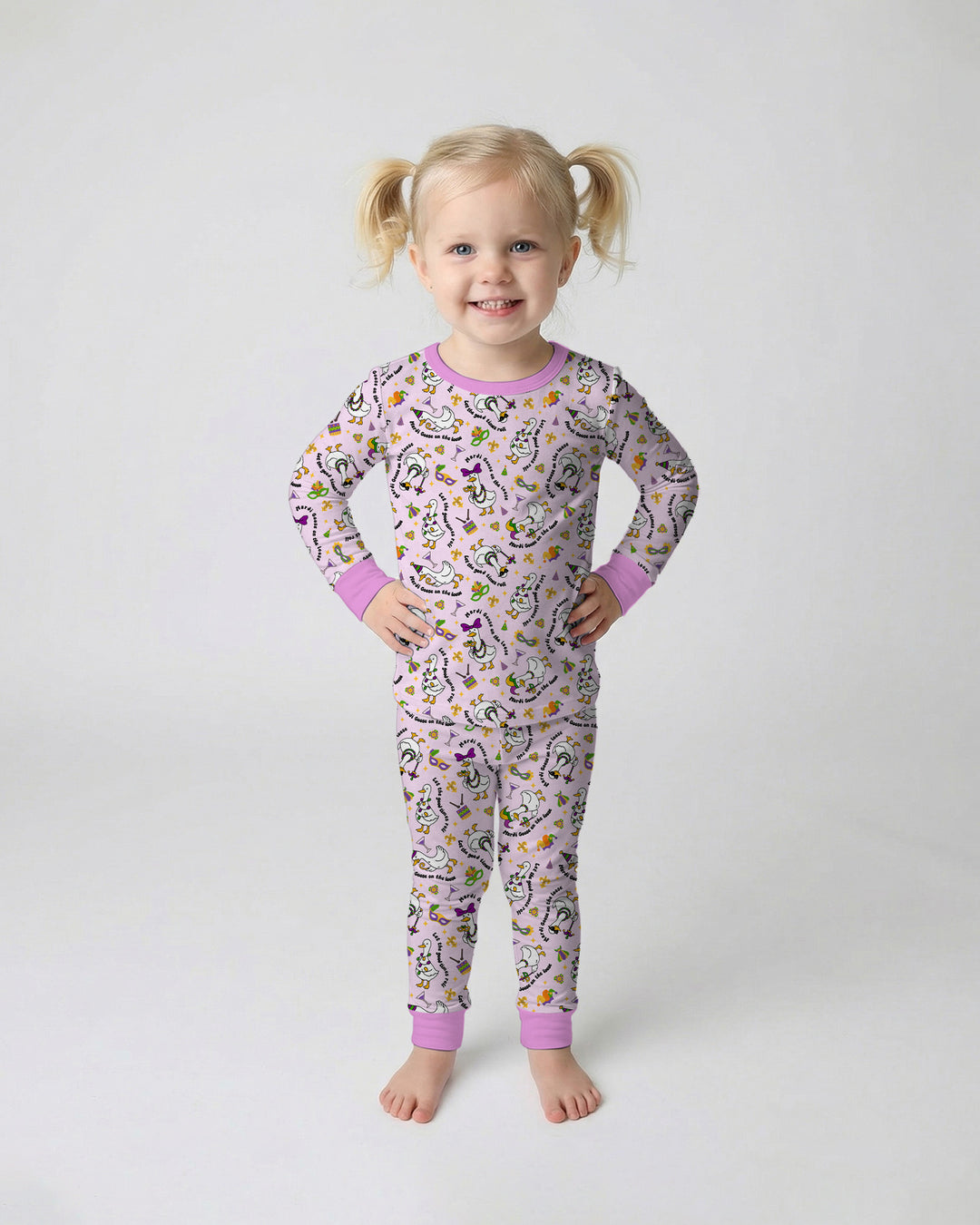 Mardi Gras Silly Goose Two Piece Long Sleeve Pajama Set