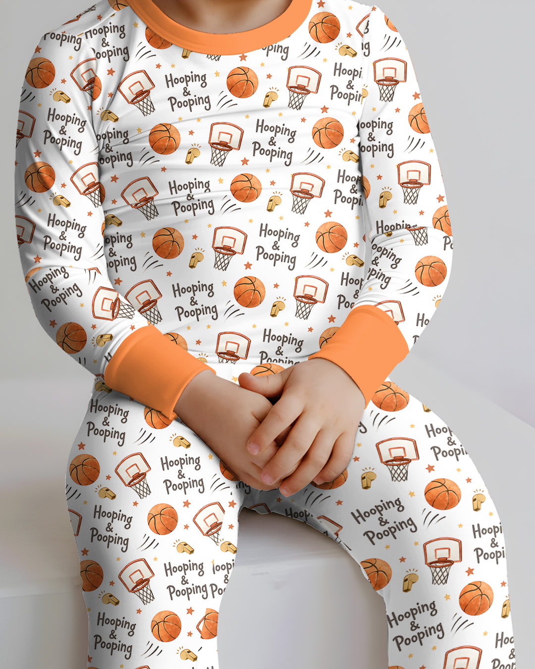 Funny Basketball Hooping & Pooping Bamboo Two Piece Long Sleeve Pajama Set