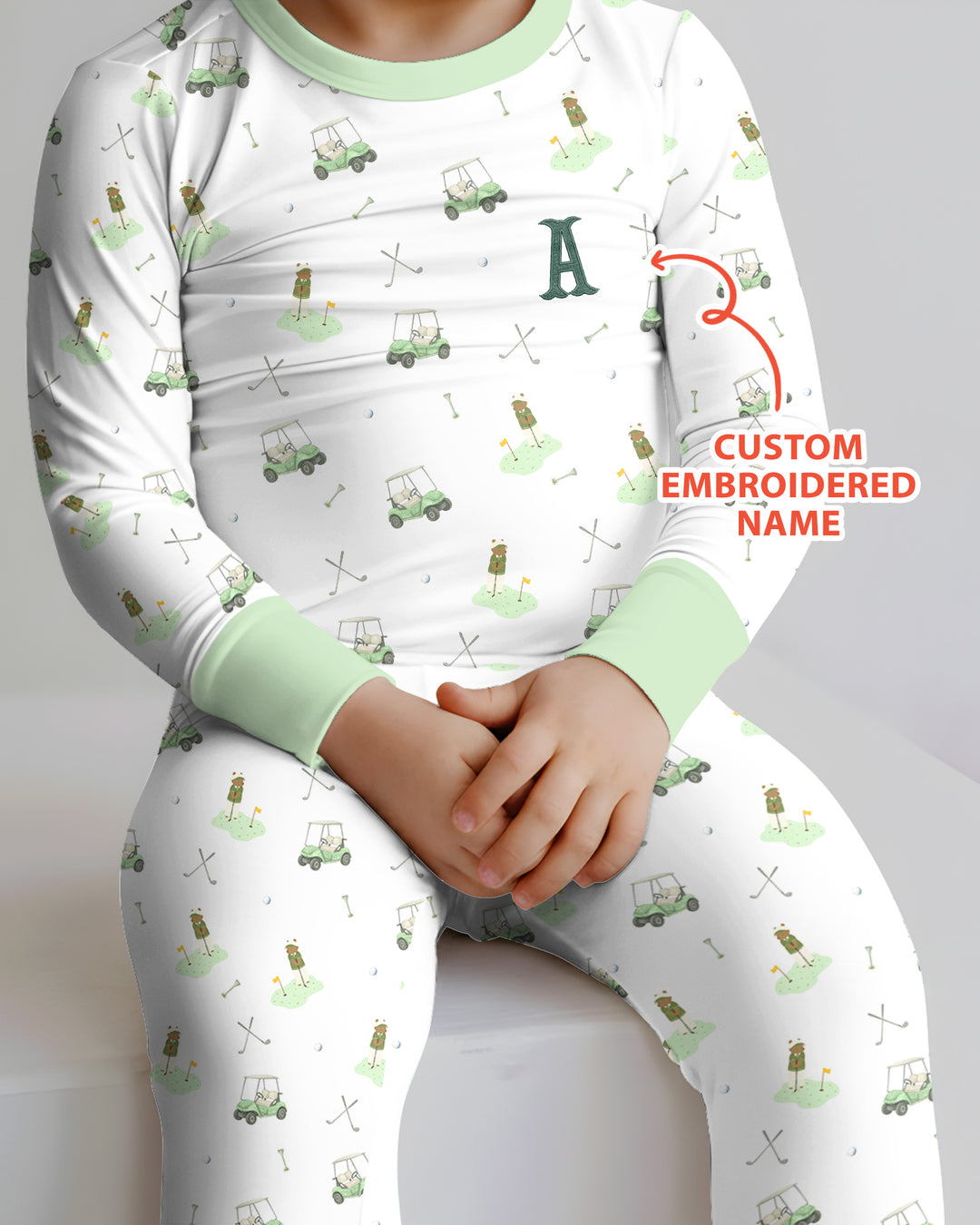 Custom Embroidered Name Monogram Letter Golf Two Piece Long Sleeve Pajama Set