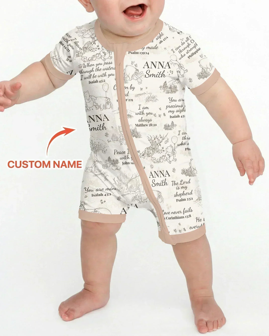 Classic Bear Bible Verse Custom Name Bamboo Shorty Zippy