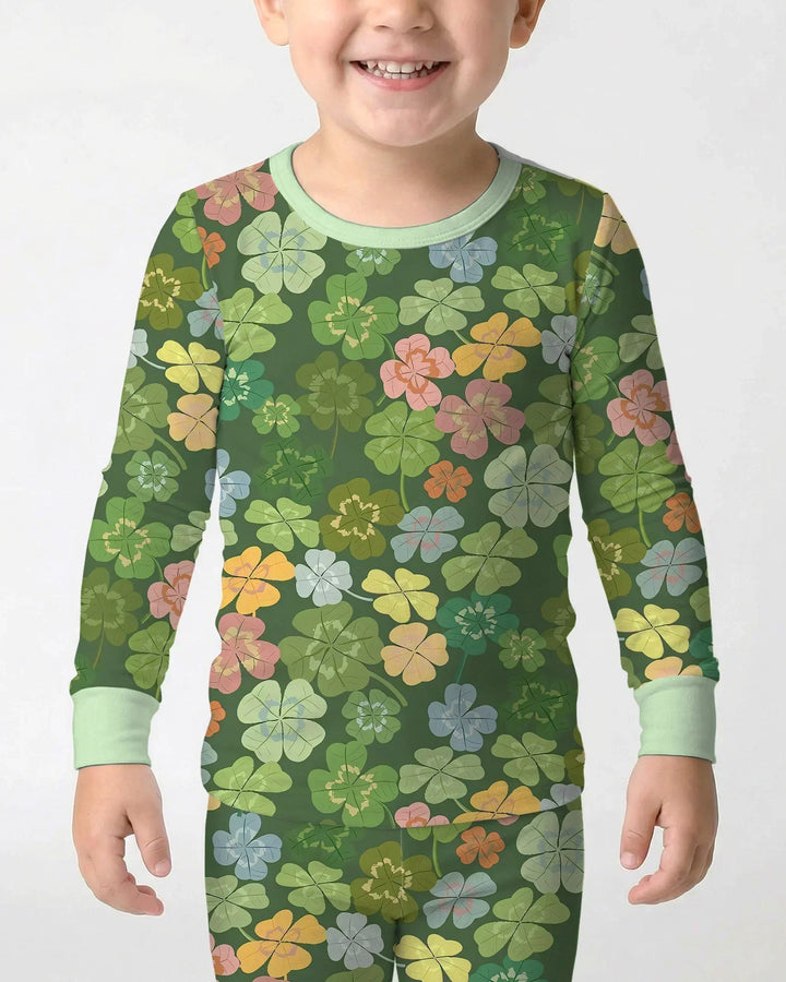 Lucky 4 Leaf Clover Two Piece Long Sleeve Pajama Set
