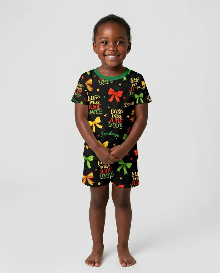 Conjunto de pijama de dos piezas de bambú de manga corta y pantalón corto para niña Little Miss Juneteenth