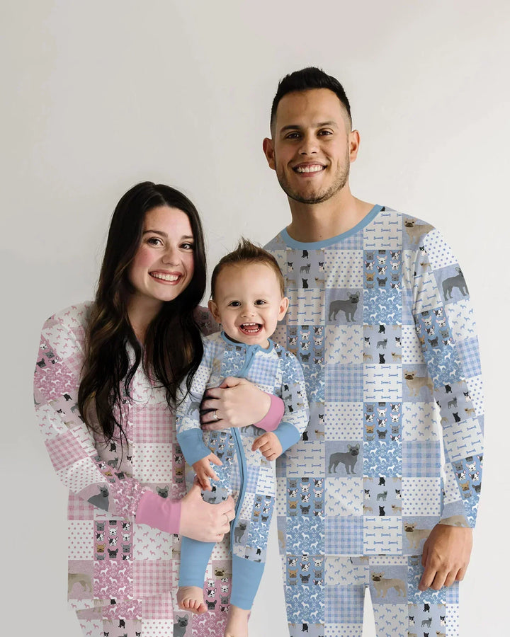 Frenchies Patchwork Family Matching Two Piece Long Sleeve Pajama Set