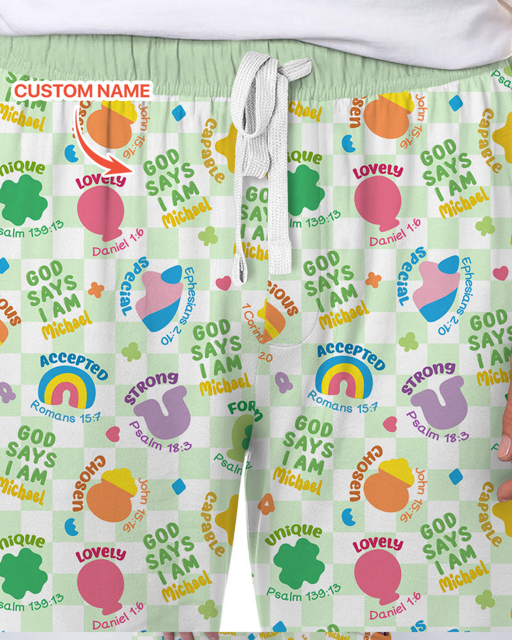 God Says I Am St. Patrick’s Day Custom Name Family Matching Men's Pajama Set