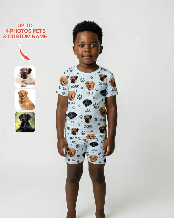 Custom Photo With Paw For Dog Lovers Bamboo Two Piece Short Sleeve Shorts Pajama Set