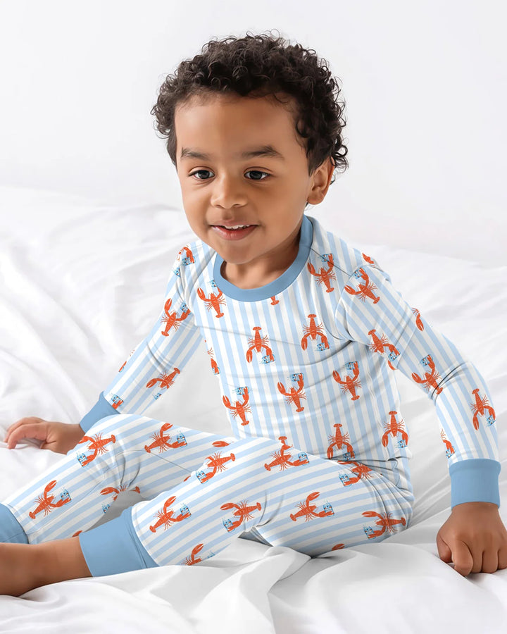 Conjunto de pijama de dos piezas de bambú de manga larga con nombre personalizado, diseño de cerveza y cangrejo de río