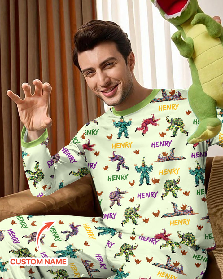 Custom Name Mardi Gras Chicken Chase Family Matching Men's Pajama Set