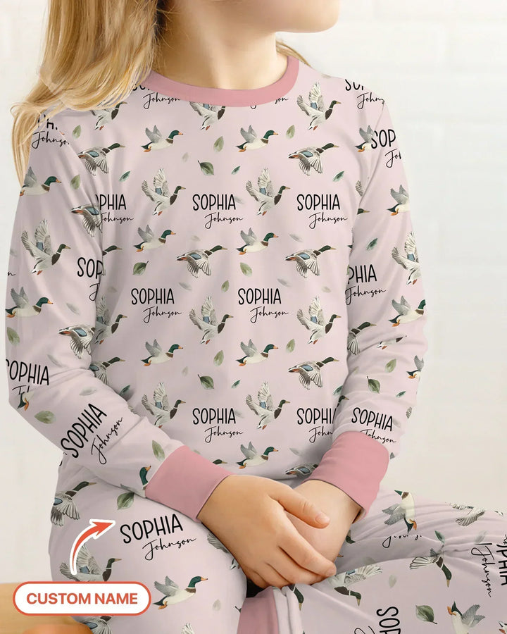 Pijama de dos piezas de bambú de manga larga para bebé con nombre personalizado, diseño de pato ánade real