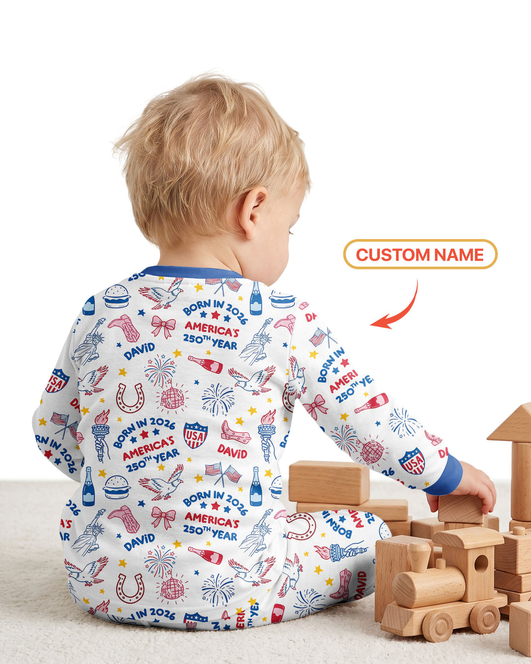 Born in 2026 America’s 250th Year Custom Name Bamboo Two Piece Long Sleeve Pajama Set