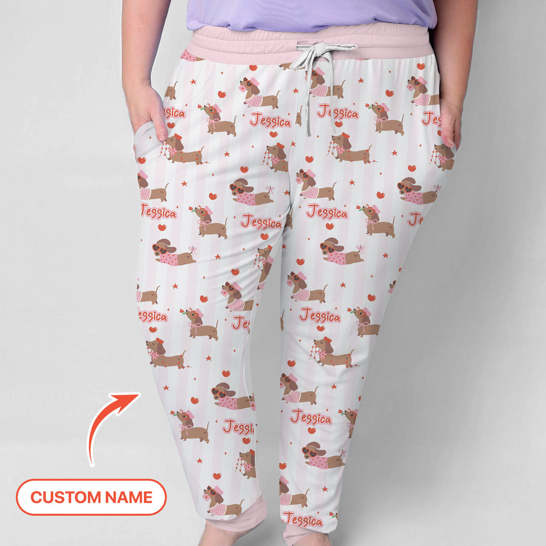 Custom Name Valentine Dachshund Family Matching Women Pajama Set For Christmas