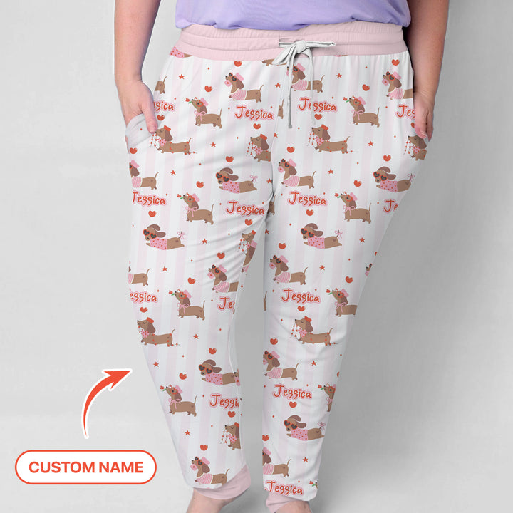 Custom Name Valentine Dachshund Family Matching Women Pajama Set For Christmas