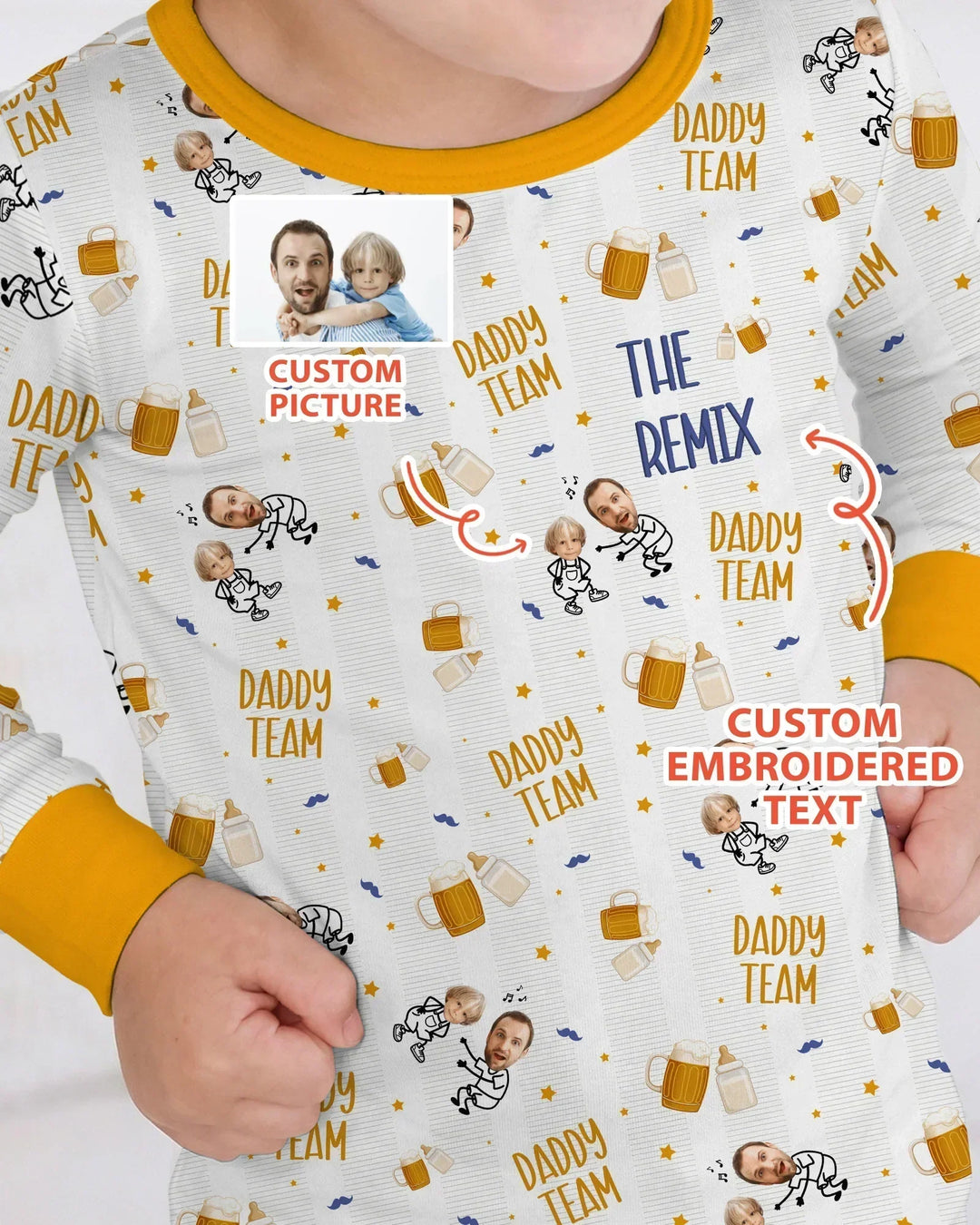 Personalized Embroidered Dad And Me Picture Bamboo Two Piece Long Sleeve Pajama Set