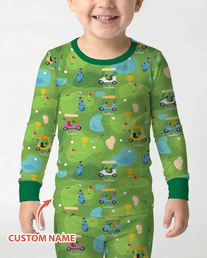 Custom Name Golf Season Family Matching Bamboo Two Piece Long Sleeve Pajama Set