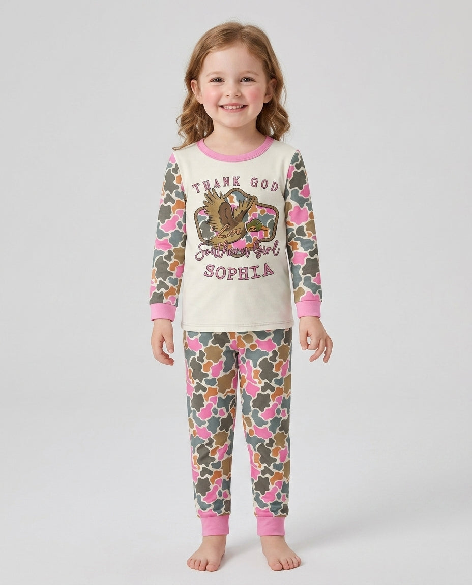 Custom Name Southern Duck Camo Bamboo Two Piece Long Sleeve Pajama Set